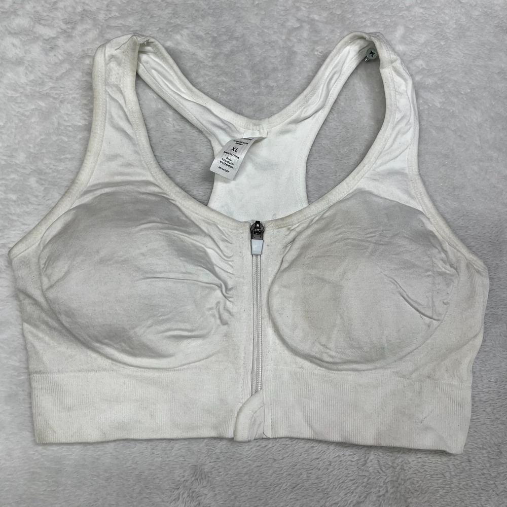 90 Degree by Reflex Seamless Katie Zip Sports Bra Women's White Wireless - XL